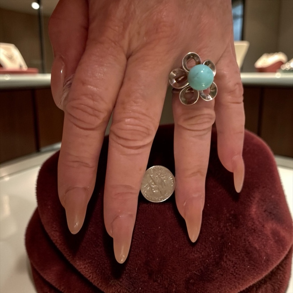 Silver 925 and Turquoise Flower Ring size 7